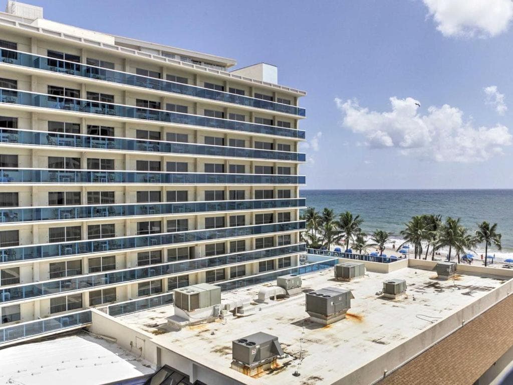 Oceanview on SAND located in Ocean Manor Resort Fort Lauderdale Beach 2 bed 2 bath spacious corner unit partial ocean view featured exterior or lobby in Fort Lauderdale, FL — similar hotel