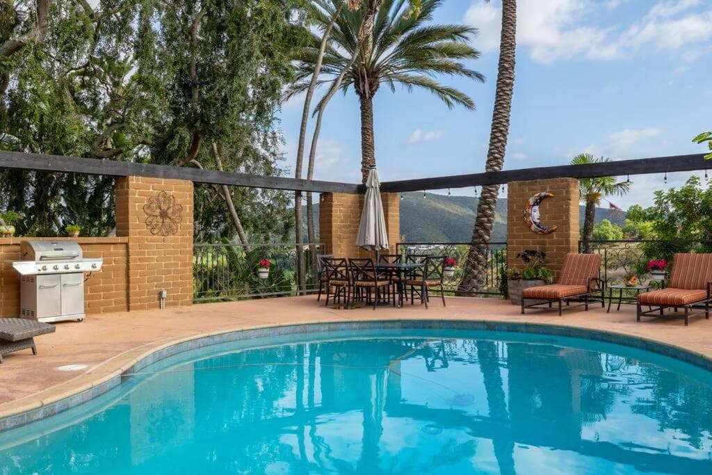 Tropical, Private, Heated pool, Petting zoo! property views in Vista, CA — gallery photo 3