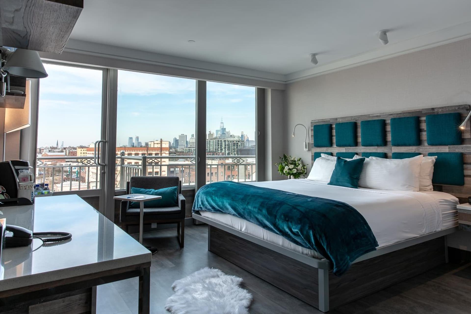 Signature Collection Deluxe King Terrace Manhattan View at Hotel Le Bleu in Brooklyn, NY