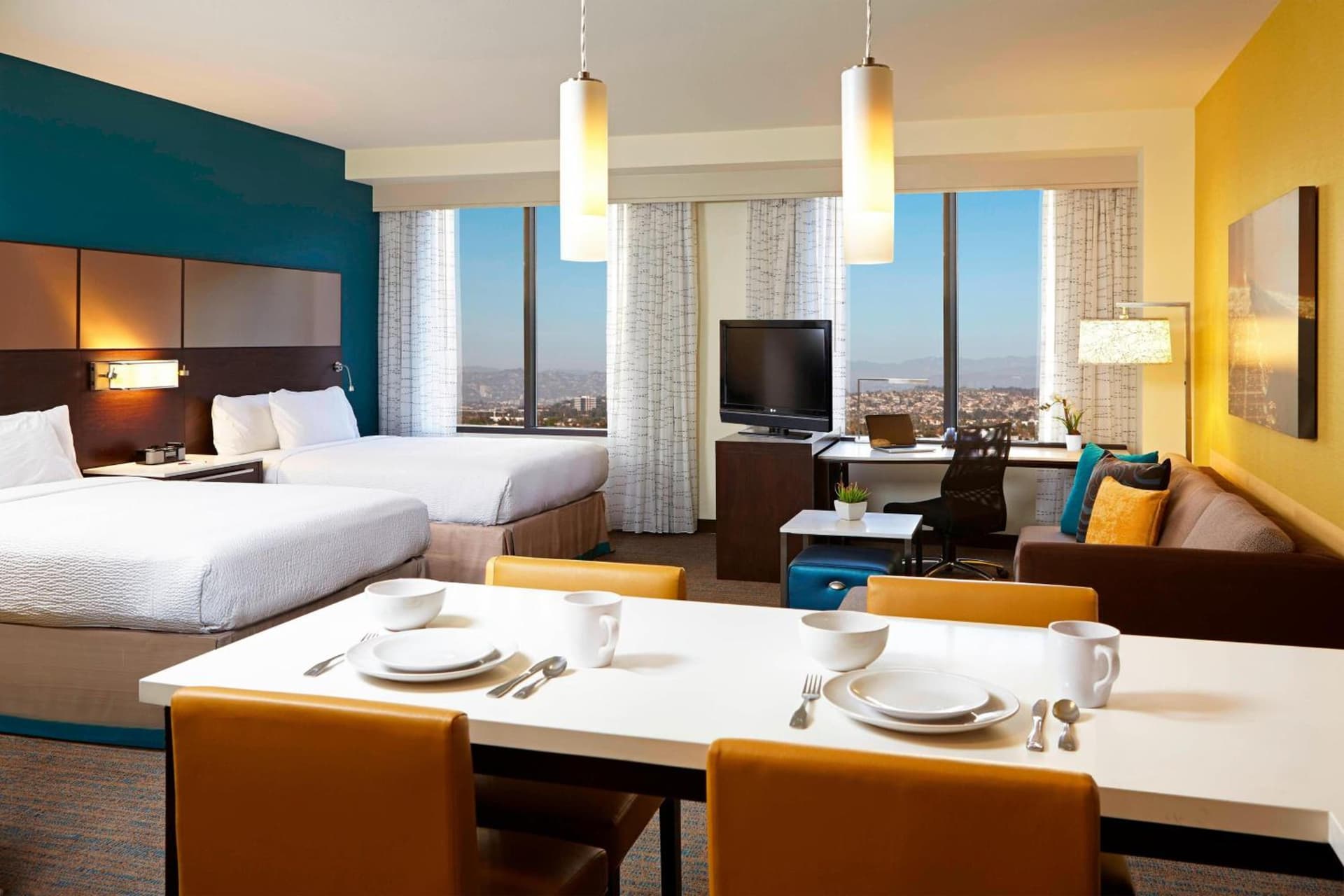 Queen Studio with Two Queen Beds at Residence Inn by Marriott Los Angeles LAX/Century Boulevard in Los Angeles, CA