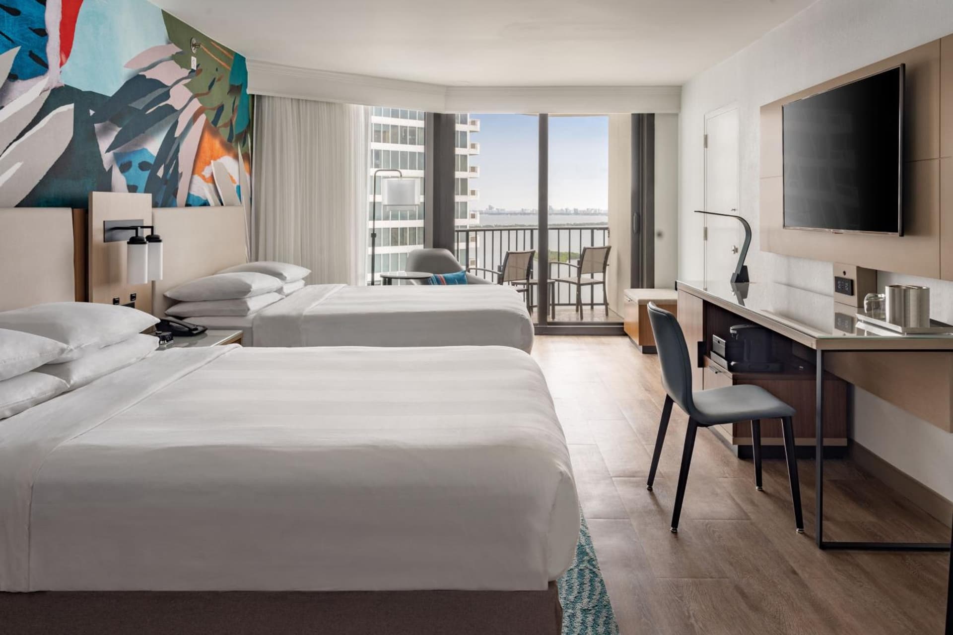 Queen Room with Two Queen Beds and Partial Bay View at Miami Marriott Biscayne Bay in Miami, FL