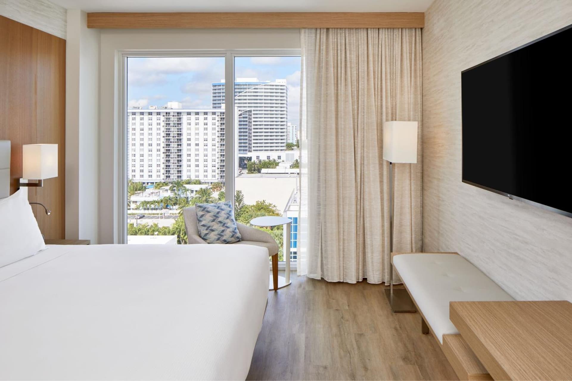 1 King Guest Room, Partial Ocean View at AC Hotel by Marriott Fort Lauderdale Beach in Fort Lauderdale, FL