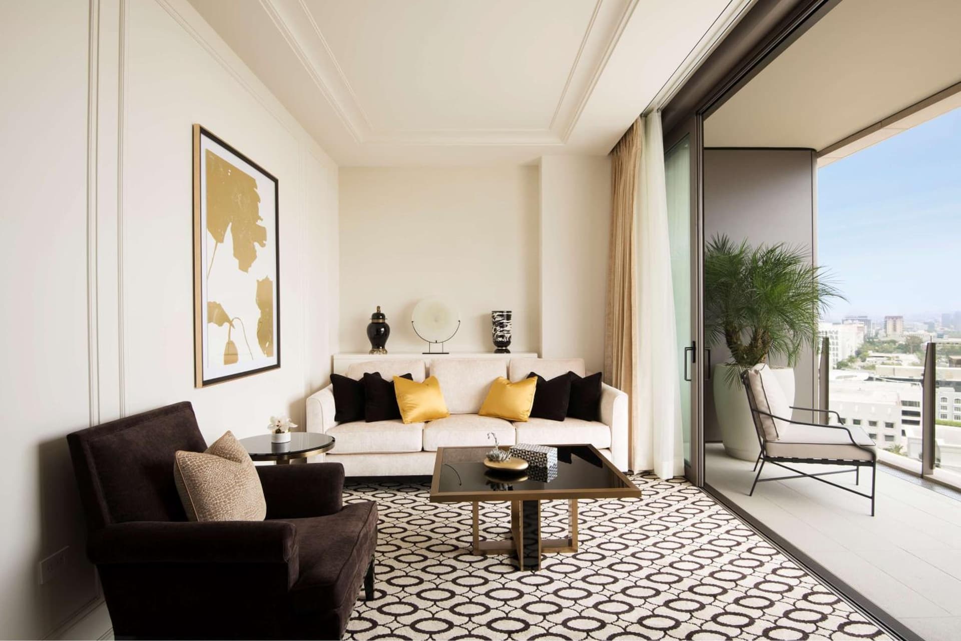 Corner Deluxe Junior Suite with Terrace at Waldorf Astoria Beverly Hills in Los Angeles, CA