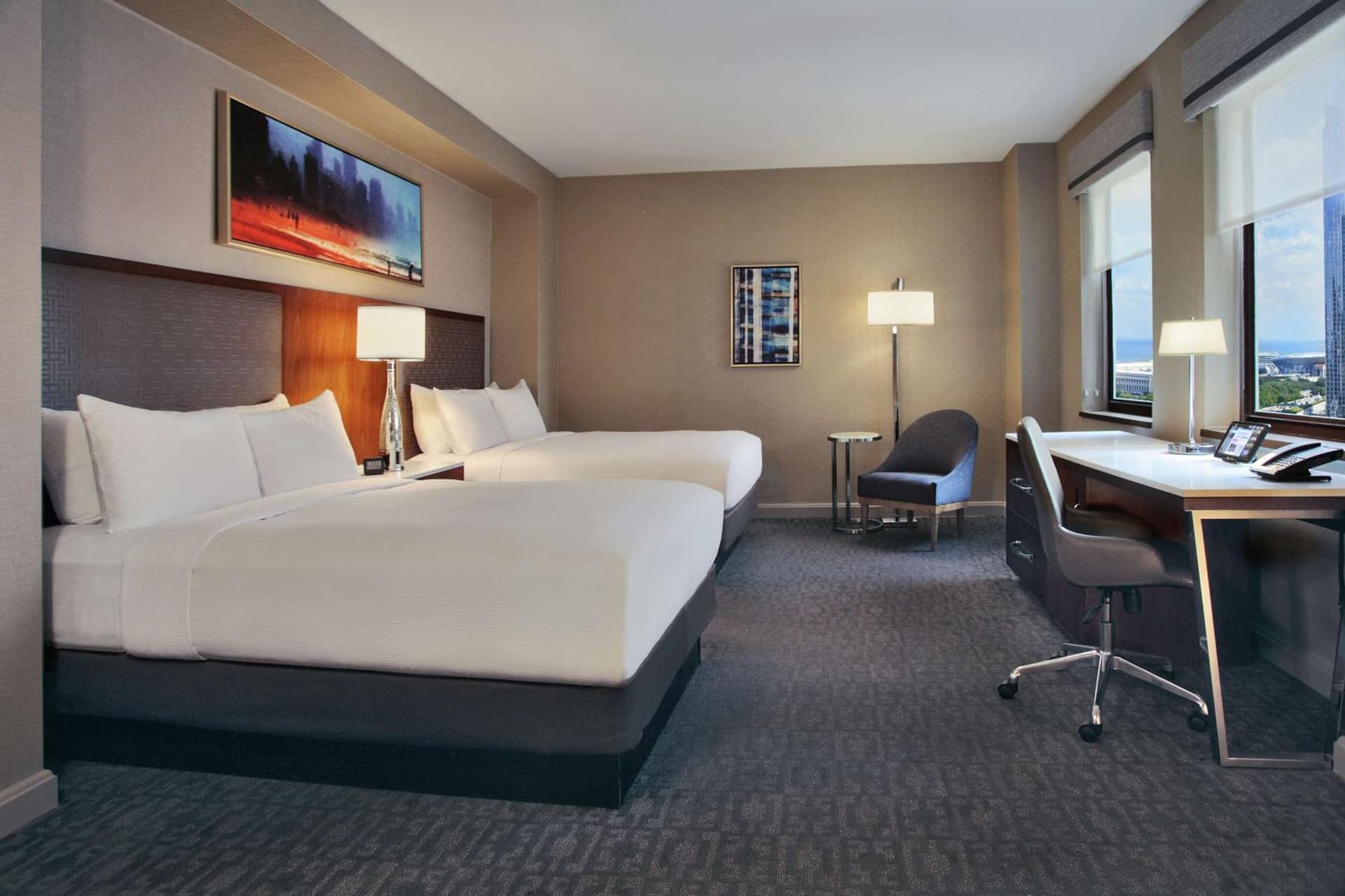Double Room with Two Double Beds and Lake View at Hilton Chicago in Chicago, IL