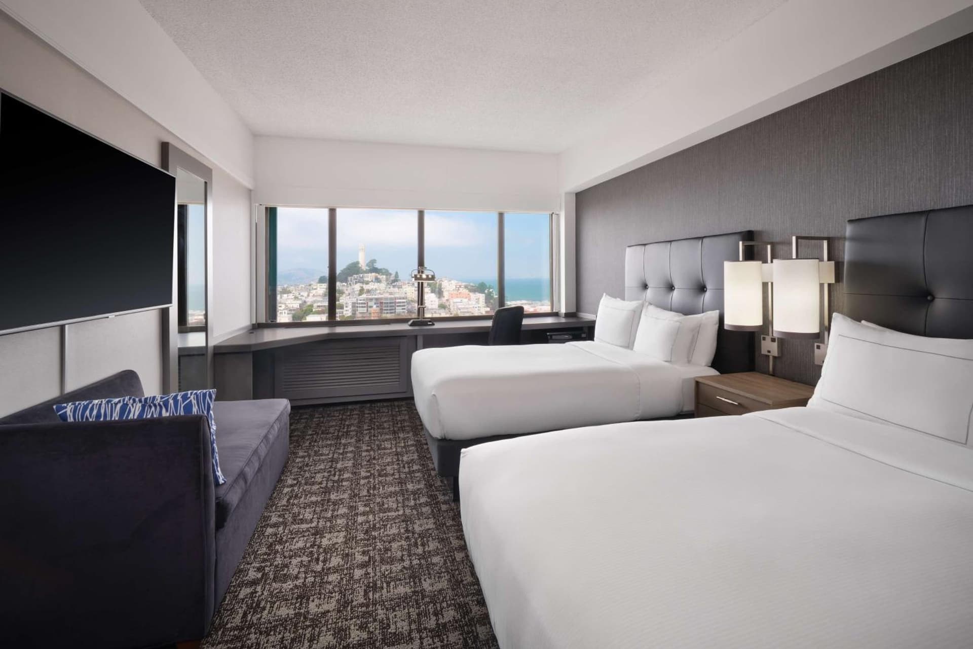 Deluxe Room with Two Double Beds and Bay View at Hilton San Francisco Financial District in San Francisco, CA