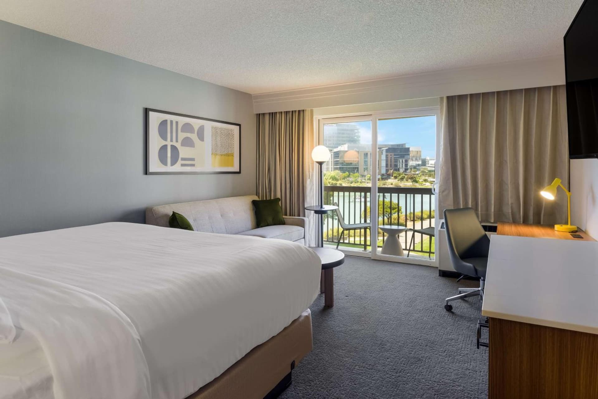 Water View Guestroom King at Sonesta Select San Francisco Airport Oyster Point Waterfront in South San Francisco, CA