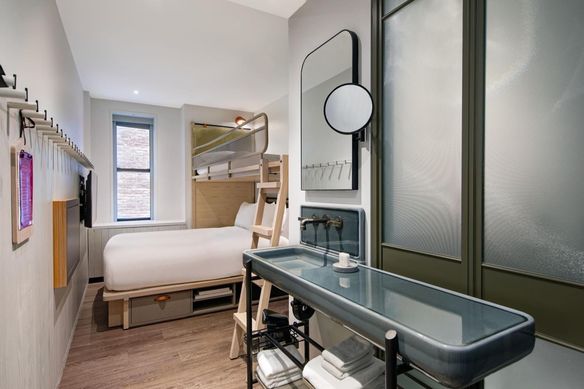 Room with One Set of Bunk Beds and Roll-In Shower - Mobility Access at Moxy NYC Times Square in New York, NY