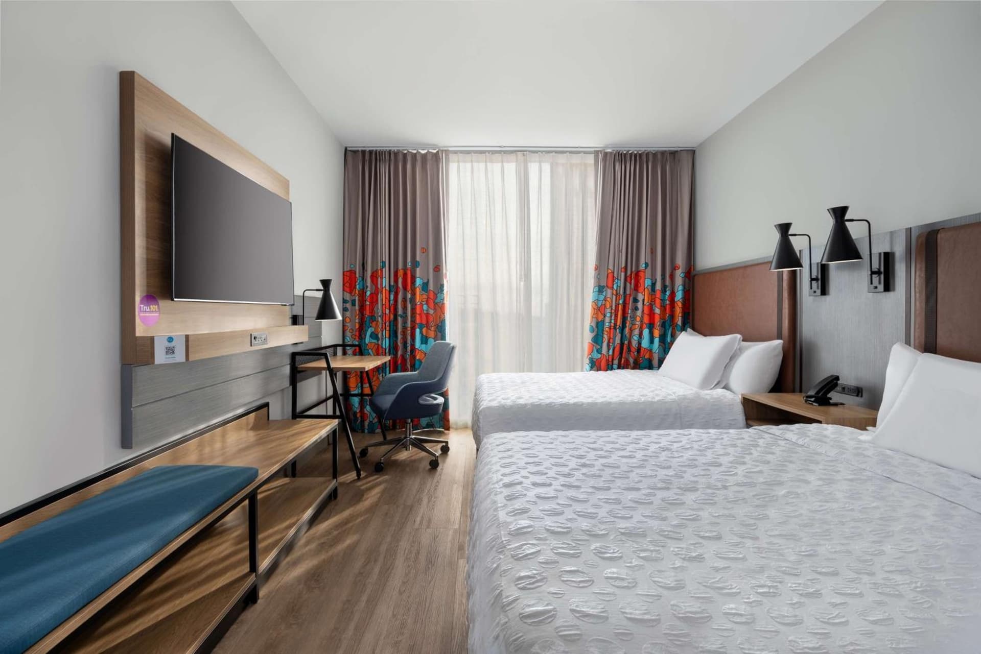Queen Room with Two Queen Beds and Roll-In Shower - Mobility and Hearing Access at Tru By Hilton Brooklyn in Brooklyn, NY