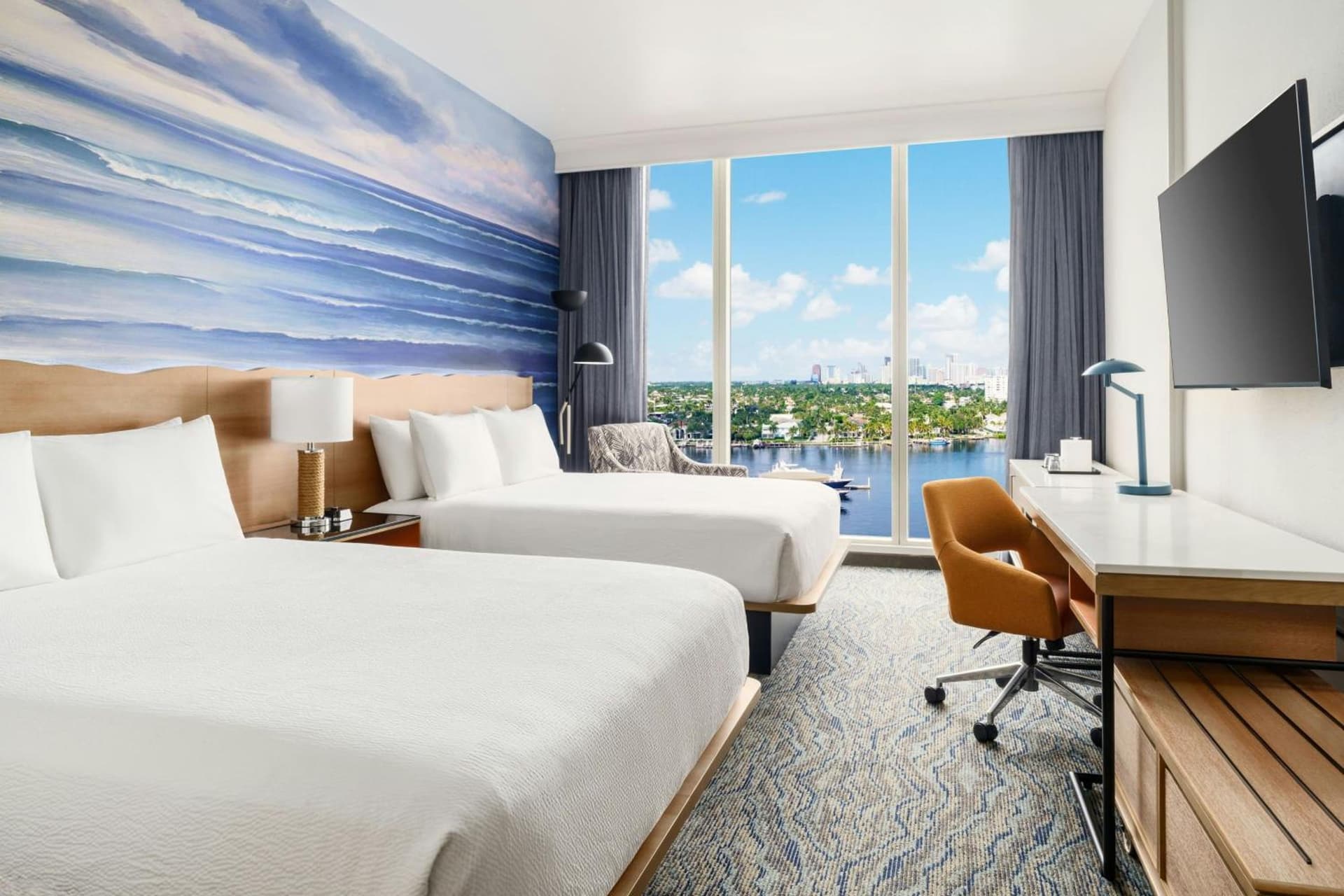 Queen Room with Two Queen Beds and Harbor View - High Floor at Courtyard by Marriott Oceanside Fort Lauderdale Beach in Fort Lauderdale, FL