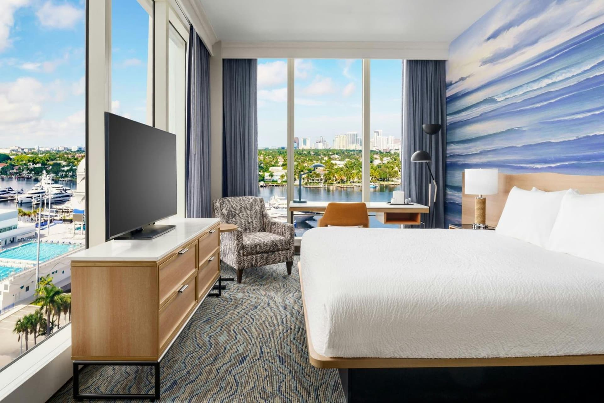 King Room with Harbor View, Sofa Bed and Windows on Two Sides at Courtyard by Marriott Oceanside Fort Lauderdale Beach in Fort Lauderdale, FL