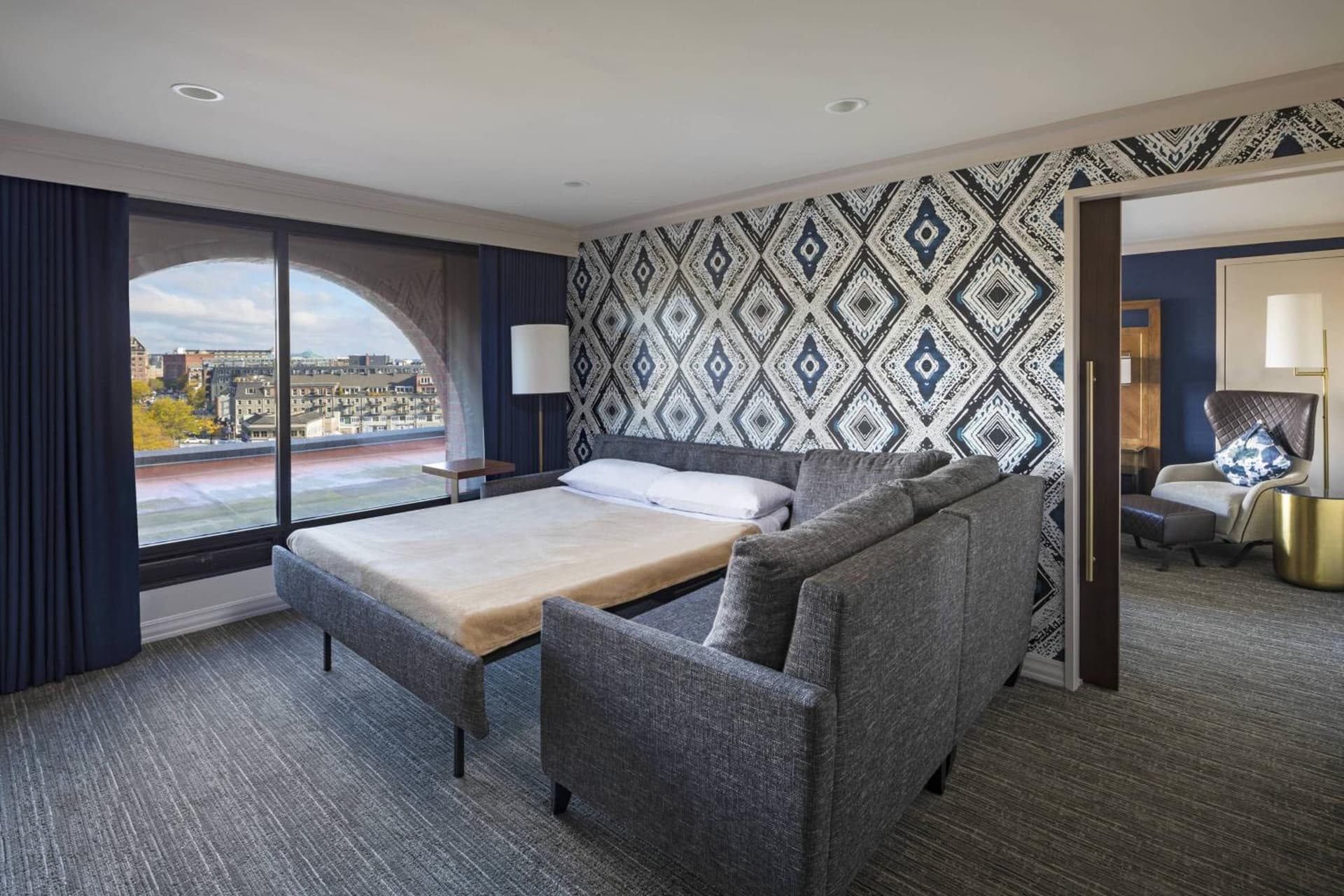 One Bedroom King Suite, 1 Bedroom Suite, 1 King, Sofa bed (Mobility &amp; Hearing Accessible w/ Roll-in Shower) at Boston Marriott Long Wharf in Boston, MA