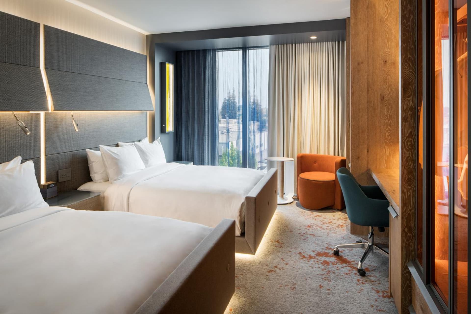 Queen Room with Two Queen Beds and Roll-in Shower - Mobility Accessible at Hotel Nia, Autograph Collection in Menlo Park, CA